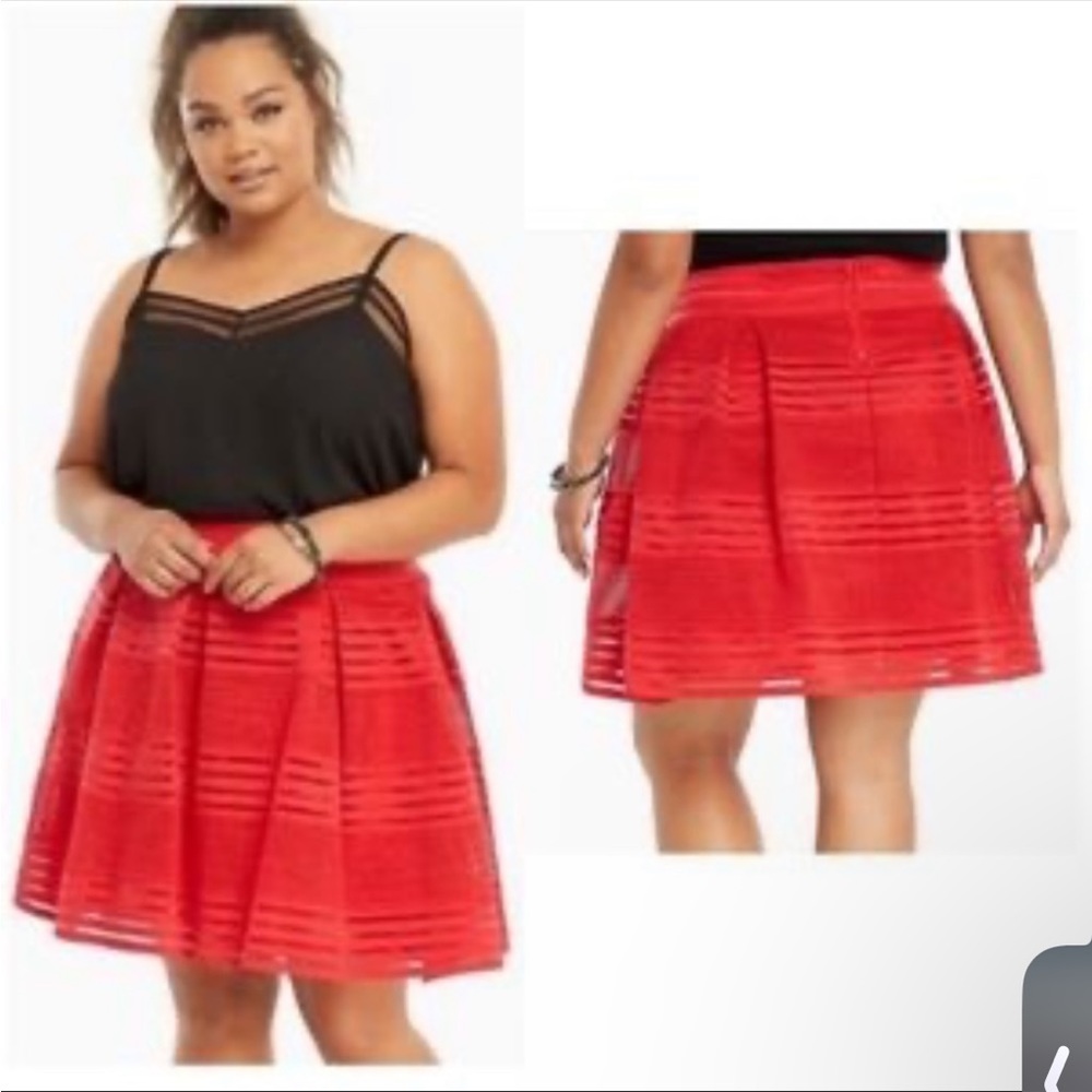 Torrid Pleated Skirt Red Striped Mesh Sheer Flare Mini Skater Size 5X